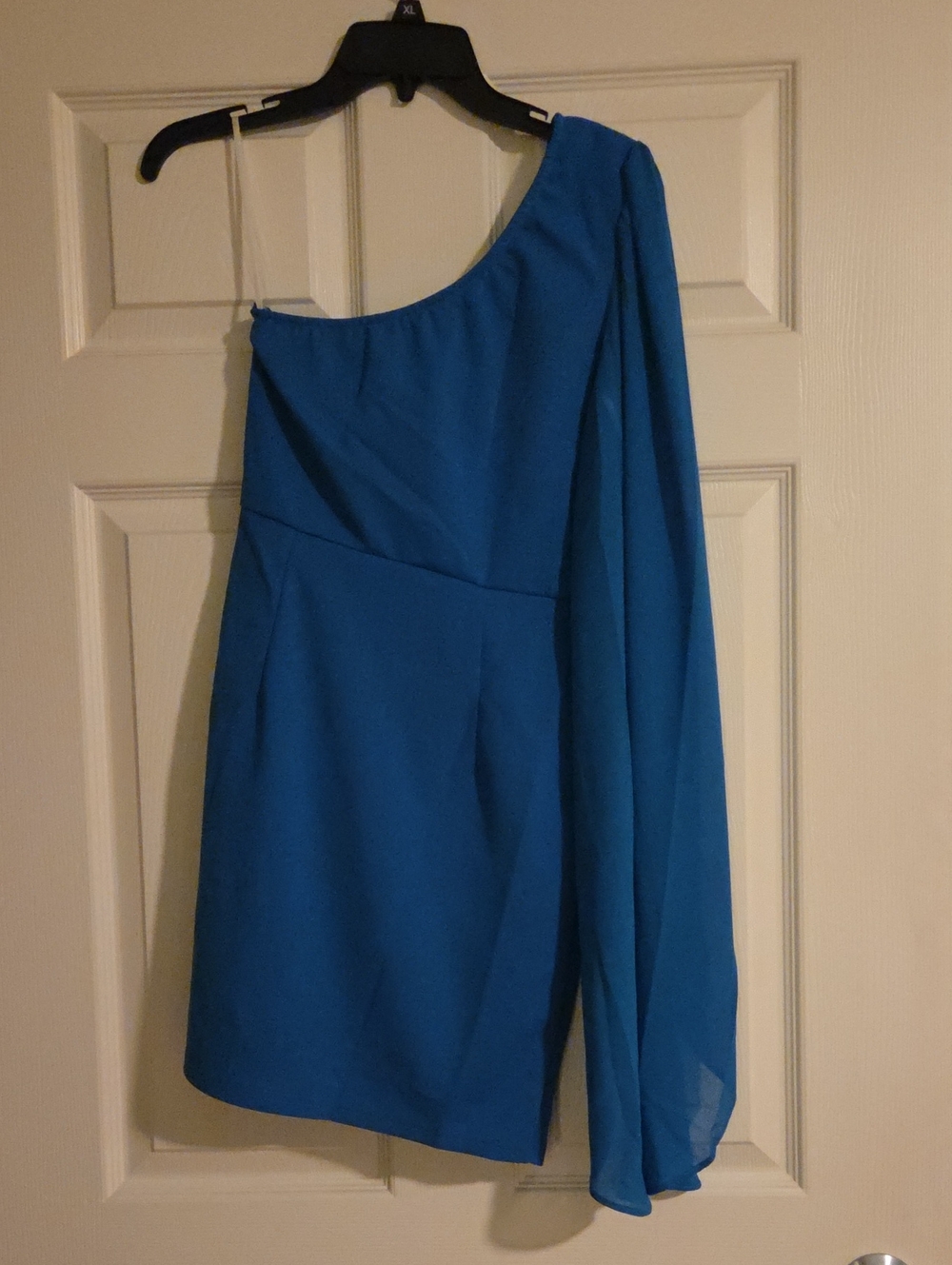 SHEIN Electric Blue One-Shoulder Mini Dress with Draped Sleeve